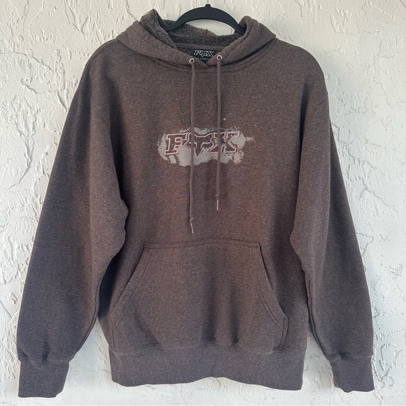 FOX RACING Hoodie Sweatshirt Men Medium Pullover Drawstring Brown Fleece - Picture 1 of 6